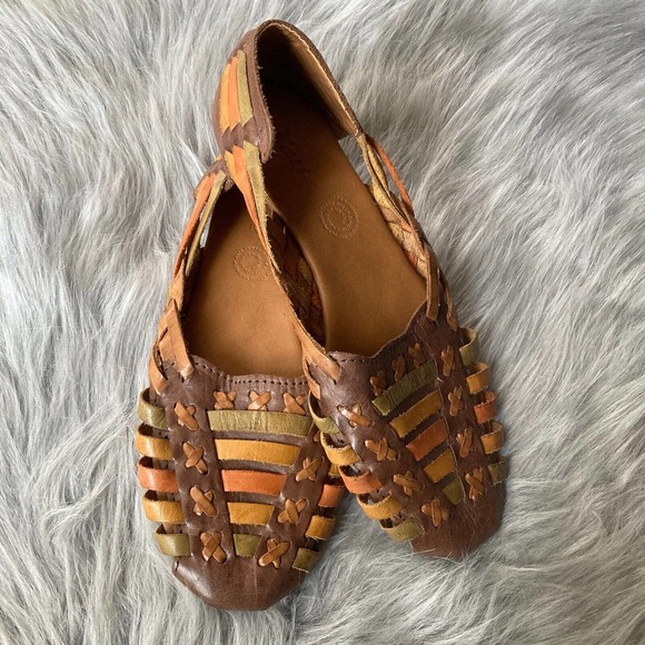 D'Arte Huarache Traditional Mexican Shoes Womens Size 7? Brown Orange Leather - Picture 6 of 8